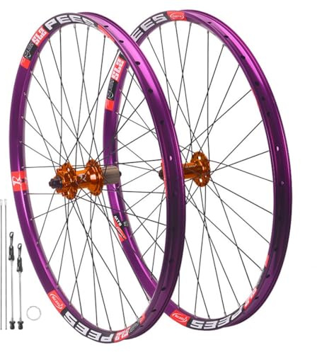 QHYRZE 26 27,5 29 Zoll Mountainbike Laufradsatz Scheibenbremse Fahrradrad Schnellspanner Vorderrad Hinterrad 9x100/10x135mm Aluminiumlegierung Doppellagig MTB Felge Für 7-12s HG-Kassette(Orange,26'')