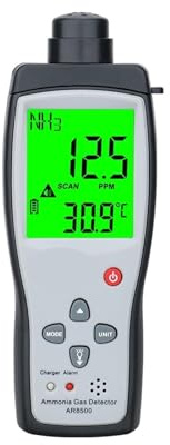 Detector de Gases, Detector de Gas amoniaco Analizador NH3 Medidor Probador Monitor Calidad del Aire Portátil 0-100 PPM Alarma luz y Sonido AR8500 para el Trabajo, el hogar
