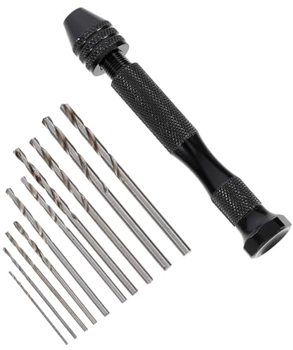 GLEAVI Taladro Manual Negro 10 Brocas Hss, Herramienta para Bricolaje y Trabajos Manuales, Mini Taladro Compacto para Madera, Joyería y Pvc, Kit de 11 Piezas para Perforación Precisa