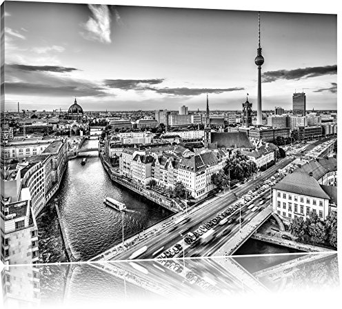 Pixxprint Monocrome, Skyline von Berlin, Größe: 120x80cm, Leinwandbild, fertig gespannt, Wandbild, Dekoration, Kunstdruck, kein Poster