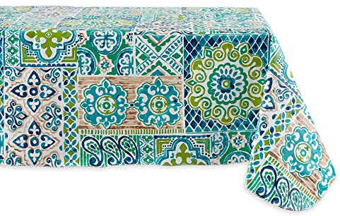 DII Spanish Tile Print Collection, Flannel Backed Tablecloth, 60 x 120, Multi Color