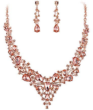 EVER FAITH Damen Schmuckset Brautschmuck Set Kristall Blume Blatt Rebe Teardrop Hochzeit Halskette Ohrringe Champagner Gold-Ton