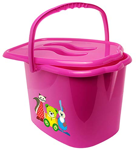 alles-meine.de GmbH Eimer/Putzeimer/Mülleimer - mit Deckel + Tragegriff - pink - rosa Tiere - Teddy - Katze - Hase Bieco - geruchsdicht - Windeleimer Geruch - geruchsfrei..