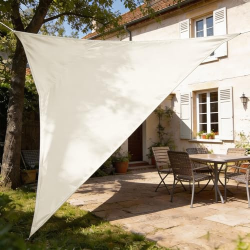 HAIKUS Sonnensegel Wasserdicht Dreieckig 5x5x5m Sonnenschutz Wasserabweisend Premium PES Polyester mit UV Schutz für Balkon Garten Terrasse Creme