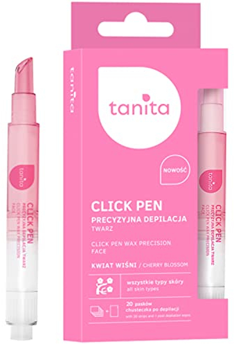 Tanita Click Pen, épilation à la cire faciale de précision pour les sourcils et les mouchettes, kit stylo cire + 20 bandes + lingette post épilation, pour tous les types de peau, rose