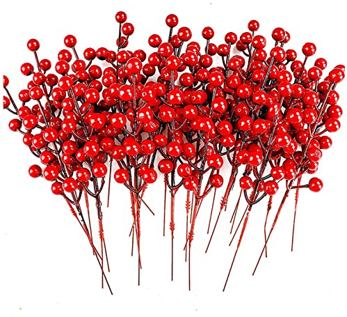 20 Saiten Künstliche Rote Beeren Mini Rot Holly Beeren Künstliche Beeren für Bastelarbeiten Beerenzweige Künstliche Weihnachten Zweige Beeren Deko für Weihnachten Kunst Basteln und Weihnachtsbaum 17cm