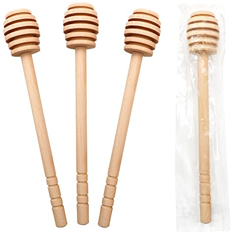BLUE TOP 20-Piece Wooden Honey Dipper Sticks - 6 Inch, Individually Wrapped for Honey Jar Dispense, Drizzle, Wedding Favors