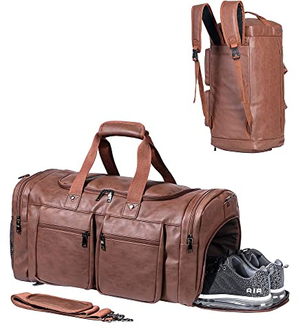 seyfocnia Reisetasche mit Schuhbeutel Reise Tasche für die Nacht, PU Leder übergroße Wochenendtasche, große Handgepäcktasche, Reisetasche für Damen und Herren
