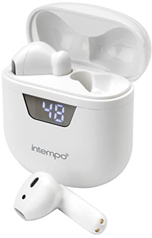 Intempo EE6401WHTCDUSTKEU7 Bluetooth Wireless TWS Earphones with LED Display Charging Case, Hands-Free Calling, Built-in Microphone, Touch Control, Battery Indicator, Up to 6 Hours Play Time, White