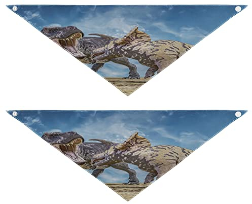 2 Stück Hundehalstücher Haustier Bandana Schal Druckknopf Dreieck Lätzchen Halstuch Set Haustier Urlaub Zubehör Dekor für kleine bis große Welpen Hunde Katzen kleine Trex gegen Triceratops