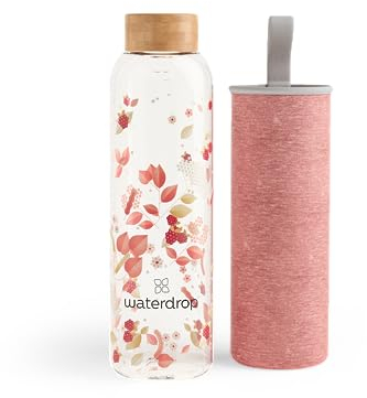 waterdrop® Borraccia in Vetro 600ml – Borraccia Personalizzata con Tappo in Bambù, Custodia Neoprene, Antigoccia, BPA Free – Borracce Design per Sport, Ufficio, Viaggio, Casa