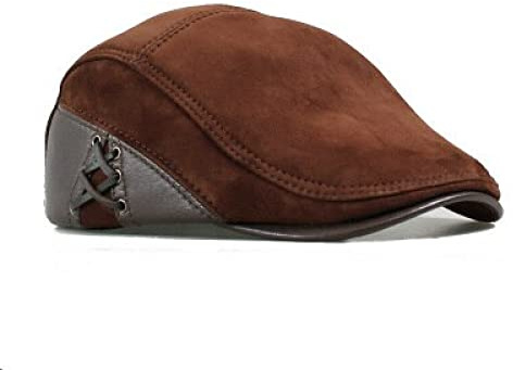 tcax Schiebermütze Herren Leder Newsboy Caps Baskenmütze Mann Casual Wildleder Schwarz/Braun Ausgestattet Duckbill Hats Male Boina,Braun,57-58Cm