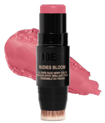 Nudestix Nudies Bloom All Over Dewy Color – 3-in-1 Cream Blush Stick for Cheeks, Eyes & Lips with Built-In Brush | Sheer, Glossy Finish | Vegan, Long-Wear, Multi-Use Makeup (Bohemian Rose)
