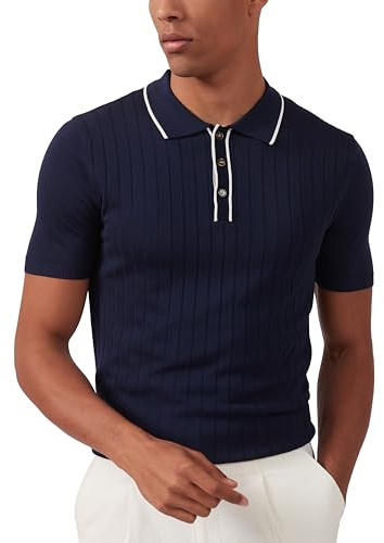 Kallspin Vintage Polos de Punto para Hombre Jerseys de Manga Corta Camisas de Golf Tops de Playa de Verano(Marino,M)