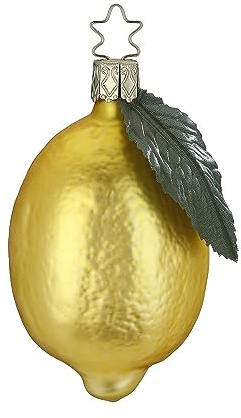 Christbaumschmuck Zitrone 8,5cm mundgeblasenes Glas handbemalt - Zitrusfrucht zum Aufhängen Gelb/Grün - Weihnachtsbaum Anhänger - Obst, Gemüse & Weihnachtsbaumschmuck
