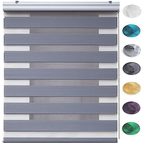 Jalousie Jalousette 75 x 220 cm Doppeltes Tuch, Schutz der Privatsphäre Day + Night Plissee Falt-Rollo Montage-Teile inklusive für Tür und Fenster, Dunkelgrau