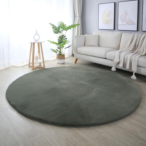 Carpettex Hochflor Teppich Wohnzimmer Shaggy Flokati Teppich Modern Einfarbig 120 cm Rund Grün - Teppich Schlafzimmer Weich Flauschig Waschbar Teppich Küche Esszimmer - Langflor Teppiche