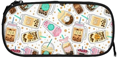 Melbrakin Federmäppchen mit niedlichem Bubble-Tea-Druck, großes Fassungsvermögen, Stifthalter, Bleistiftbeutel, Box, Organizer, Reißverschluss, Kosmetik, Make-up, Aufbewahrungstasche