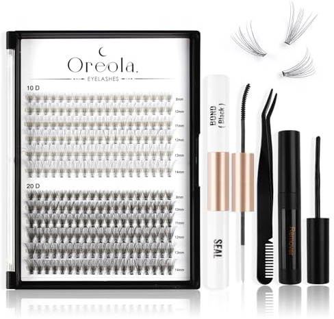 Oreola Falsche Wimpern natürliches Einzelwimpern Set, 0,07D 8–14mm Wimpern Cluster 228PCS, Bond&Seal, Wimpernkleberentferner, Wimpernpinzette, 10D+20D Einzelwimpern DIY Wimpernverlängerungen zu Hause