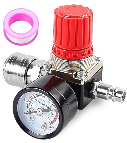 Vaileal Regolatore di pressione, 1/2, 1/4, accessorio per compressore d'aria con nastro in teflon 3M, valvola di commutazione della pressione 120 PSI, manometro, standard UE