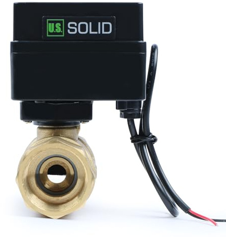 U.S. Solid 1 Motorisierter Kugelhahn – Elektrischer Messing-Kugelhahn, 9-36 V AC/DC, 2-Draht Auto-Return-Einrichtung, stromlos geschlossen (N.C.)