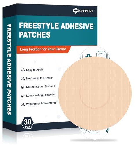 Ceeport 30 Pack Freestyle Adhesive Patches, Sensor Covers Intended for Freestyle Libre 2/3-Enlite-Medtronic Guardian, CGM Sensor Patches, No Glue in The Center, Long Fixation for Your Sensor(Tan)
