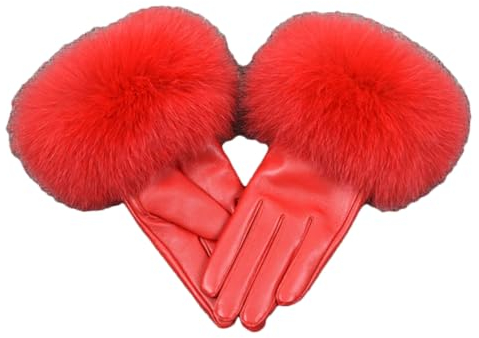 Lederhandschuh Schaffell Handschuhe Damen Mode Voll Touchscreen Winter Thermo Gefüttert Fahrhandschuhe, rot, 38