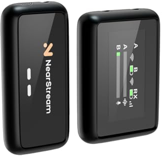 NearStream Microfono Lavalier Wireless con Tecnologia ENC(Cancellazione del Rumore Ambientale),Schermo LCD,Distanza di Trasmissione di 200m, SPL 112dB,Risposta in Frequenza 87 dB, 48 KHz e 16 Bit