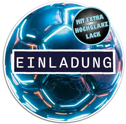 Berninja 12x Einladungskarten Fussball Einladungskarten Kindergeburtstag Junge, Fußball Einladungskarten Jungen für Jungs und Mädchen (Metallic Blau fußball)
