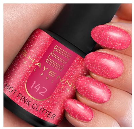 SHAYENNE UV Gel Nagellack - 142 Hot Pink Glitter Rosa mit Glitzer 15 ml - Langanhaltend, Kratzfest & Hochglänzend - Profi-Qualität - LED kompatibel - Perfekt für Zuhause & Studio - Made in Germany