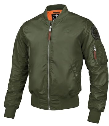 PITBULL - Cazadora Bomber Hombre Flyers Bomber, Chamarras Chaquetas Hombre, El Corte Clásico, Mens Jacket, Las Cremalleras Metálicas, Casaco - Chaqueta M Aceituna
