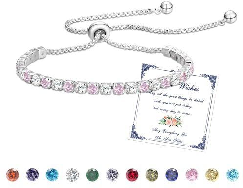 Armband Kvinnor Silver Tennis Armband med Birthstone i 12 Färger, Justerbar Glitter Armband Kvinnor,Presenter till Kvinnor (10-Oktober)