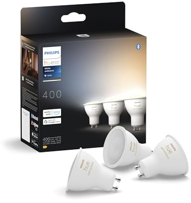 Philips Hue White Ambiance GU10 LED Spot 3er Pack (400lm), dimmbare LED Lampen für das Hue Lichtsystem, warmweißes- bis katlweißes Licht, smarte Lichtsteuerung über Sprache und App