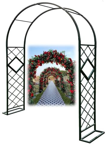 Bcojnlue Grande Arche De Jardin avec Jardinières - Arches De Soutien en Acier Robuste pour Plantes Grimpantes, Rosiers, Légumes, Décoration D'extérieur Et De Mariage(Vert,W220 x H230cm)