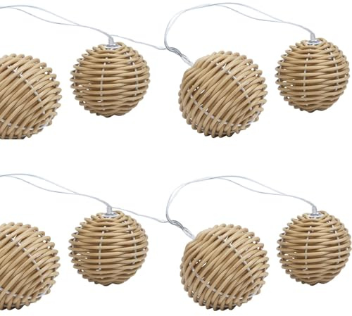 realideas Dekorative Laterne, Kugel, Rattan, Weidenkugel-Lichterkette mit 10 Lichtern, Globus-Rattan-Kugel, für Innen- und Außenbereich, Terrasse