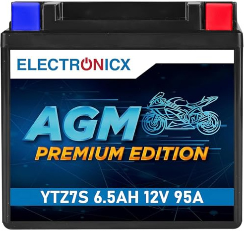 Electronicx YTZ7S AGM motorcykelbatteri 12V 6,5Ah 95A – underhållsfritt & förseglat startbatteri för MC, skoter, fyrhjuling & powersport – läckagesäkert, kompakt & färdig att montera.