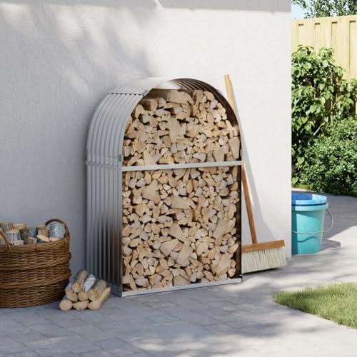Homgoday Furniture Storage Rack Silver 80 x 45 x 120 cm in Galvanised Steel, Indoor Log Holder, Firewood Holder, Wood Holder for Fireplace, Indoor Log Box, Stackable Stove Wood Shelf