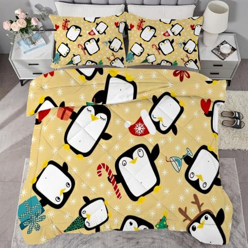 buyluhn Piumino completo con pinguino, reversibile, per tutte le stagioni, 7,5 tog, lavabile in lavatrice, per letto matrimoniale, estate e inverno, leggero, 2 federe