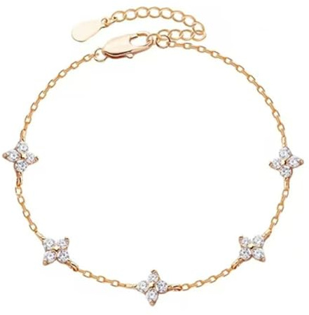 EIROVYA Armband Damen Gold mit Cubic Zirkonia Blumen 925 Silber Bracelet für Mädchen,Goldene Stapelbare Armbander Handmade Schmuck Geschenk, 1 Stück