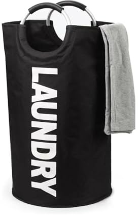 90L Large Laundry Basket, Collapsible Laundry Bag, Freestanding Tall Washing Basket, Folding Washing Clothes Hamper, Foldable Washing Bin with Padded Handles (Black)