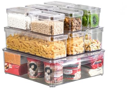 Zjyufy Organizer Frigorifero 10 Pezzi, Contenitori Frigo con Copertina e Maniglia Organizzatori, Salvaspazio Organizer Cucina Dispensa per Frutta Verdura, Senza BPA