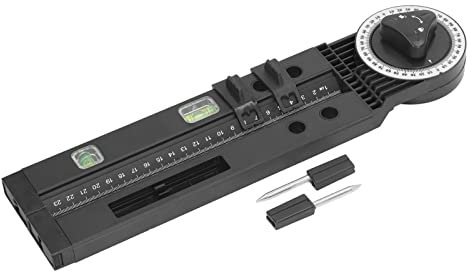 Gehrungssäge-Winkelmesser, Metall, Winkelmesssucher, Schneidführungswerkzeug mit Wasserwaage (All Black)