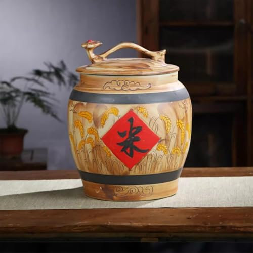 Chinese Ceramic Rice Bucket, Grain Dispenser, Large Food Storage, Classic Ceramic Rice Jar,Ceramic Rice Storage,Cereal Containers Storage,Ceramic Dispenser Container, Ceramic Rice Jar with Lid 25kg