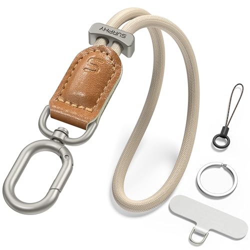 SURPHY Cordino per Cellulare Universale,bicolore Nylon Alla Moda con laccetto per Cellulare in Materiale PU,Compatibile con Smartphone,Starlight & Brown