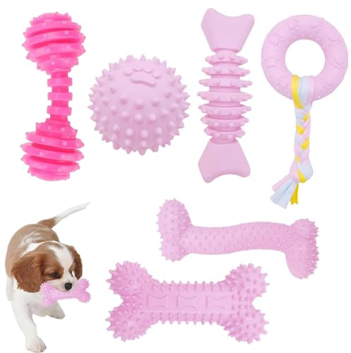 6PCS Pink Puppy Toys From 8 Weeks Small Dog Chew Toys, Puppy Teething Toys