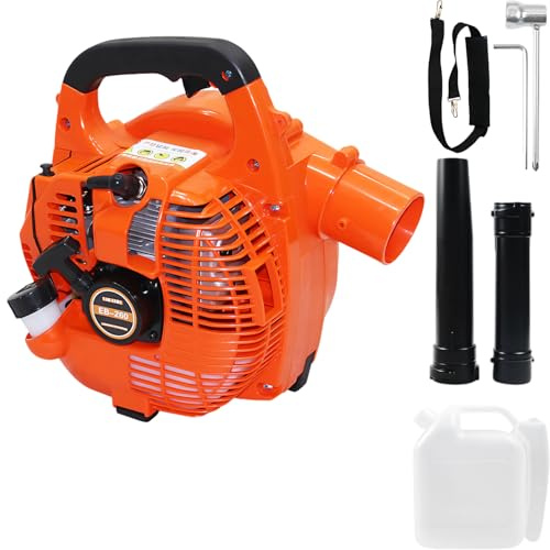 Soplador de hojas de gasolina de 26 CC, aspirador de hojas inalámbrico, potente motor refrigerado por aire de 2 tiempos, peso ligero, con 7500 rpm/0,75 kW, más ligero, para limpiar hojas, nieve y