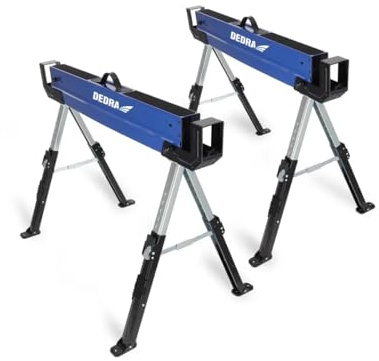 Dedra Workshop/Carpenter Stands N1103 Pack of 2 Folding Height Adjustable Max Load 1180 kg/Pair Steel Weight 18.9 kg Integrated Carry Handle Non-Slip Feet and Work Surface