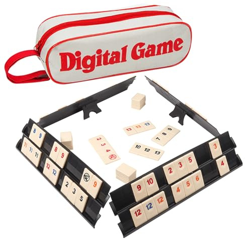 JurciCat 106 Piezas Minni con 4 Estantes Juego Rummy Clásico con Estuche Portátil Set de Viaje para la Familia Juegos De Mesa Clásicos para Viajar y para Llevar
