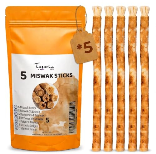 5 Bâtons de Siwak – Miswak Brosse à Dents Naturelle Écologique - Siwak à base de plantes – Soin de la Bouche Traditionnel et Blanchiment des Dents - 100% Naturel - TazarinLtd