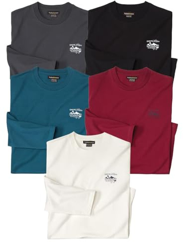 ATLAS FOR MEN 5er-Pack Langarmshirts Herren - Weiche Baumwolle - Rundhalsausschnitt - Komfortabel & Vielseitig - Größen M bis 5XL